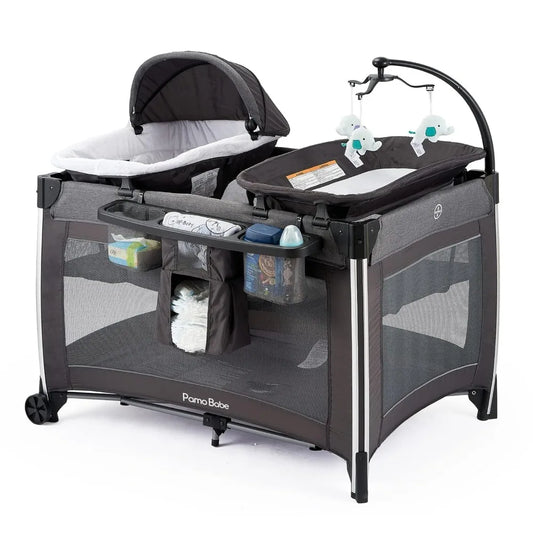 4-in-1 Portable Baby Crib – Deluxe Nursery Center with Bassinet, Changing Table & Mattress